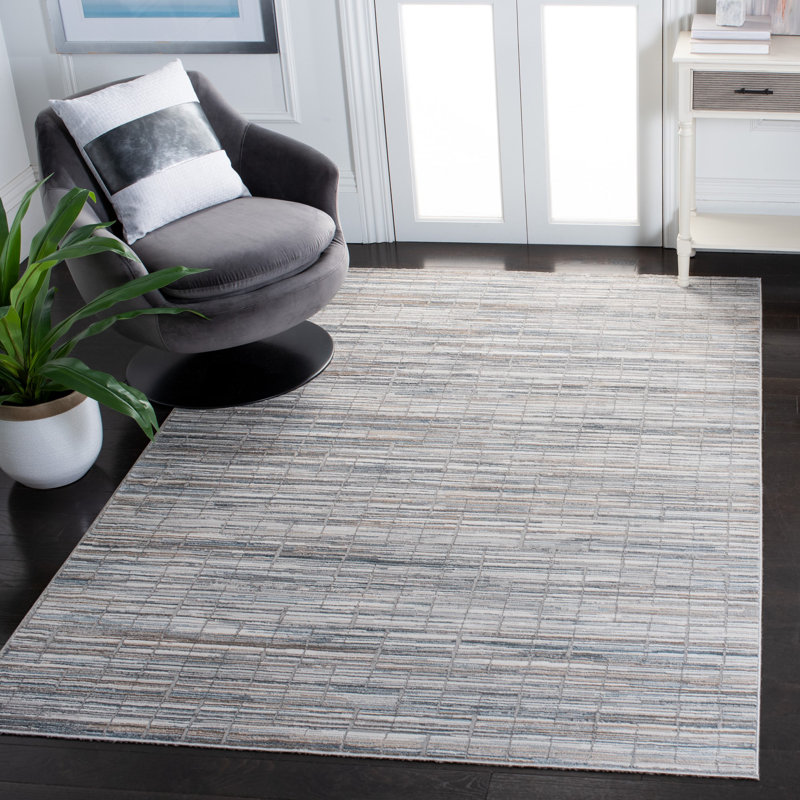 Tapis géométrique gris / ivoire, Rectangulaire 4 pi 5 po x 6 pi 5 po