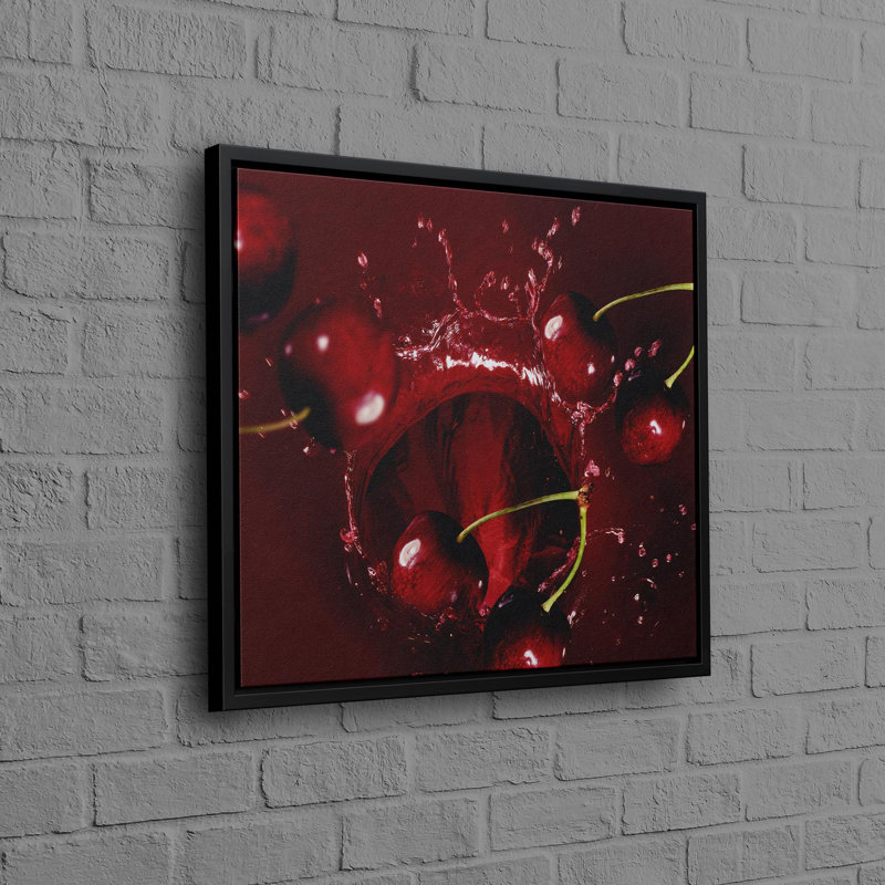 Art mural moderne sur toile fait à la main avec jus de cerise et cerises pour une décoration intérieure élégante