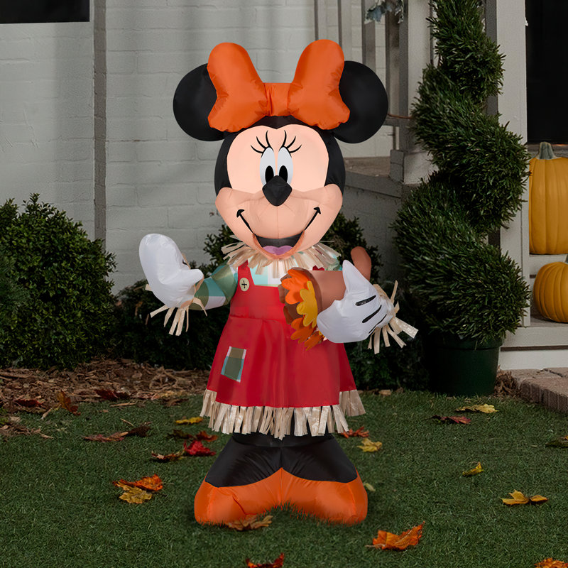 3.5 ft Tall Orange and Red Inflatable Minnie Mouse Holding Cornucopia