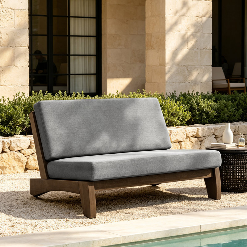 Chaise longue d'extérieur en bois de teck Polett, Brun, Gris