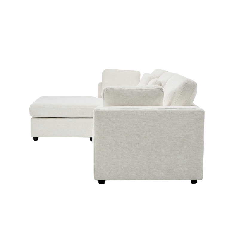 Wauseon 2-Piece 108.7" Upholstered L Shape Sofa with Convertible Chaise, White Polyester Blend