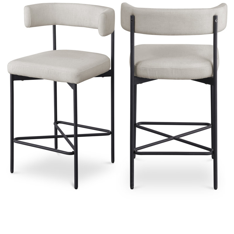 Hisayo Upholstered Counter Stool with Metal Frame, Beige Linen Textured Fabric