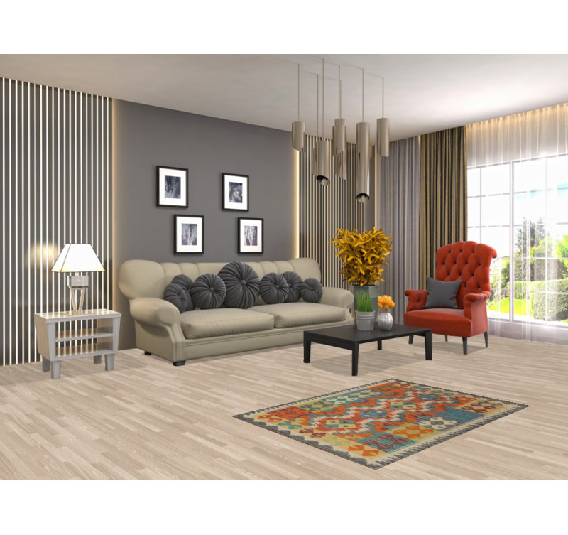 Tapis multicolore à motif oriental kilim 3 x 4