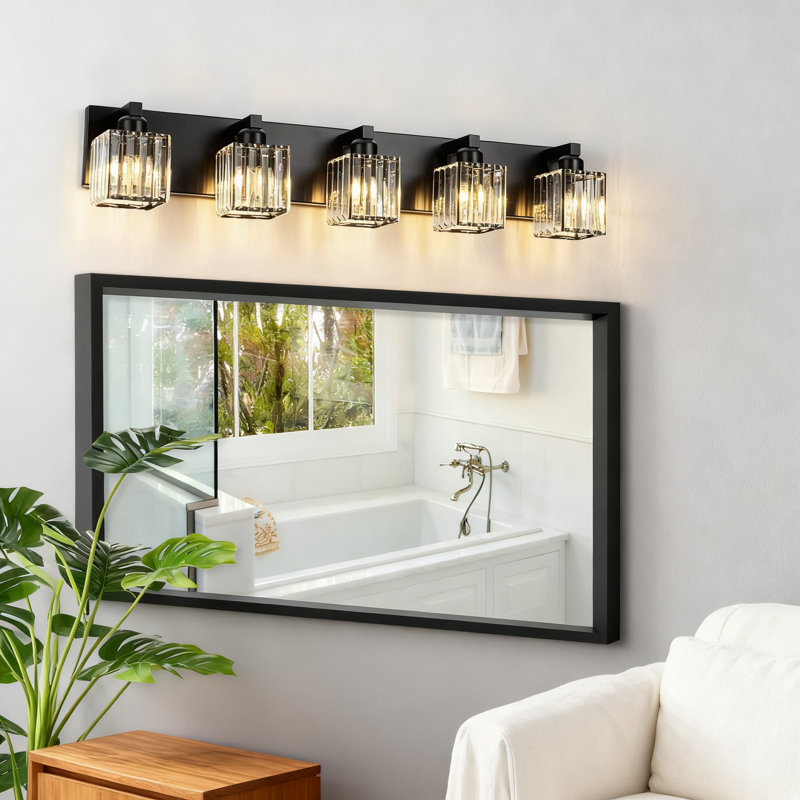 Luminaire de salle de bain en cristal, éclairage de salle de bain moderne avec abat-jour carrés pour fixation murale sur miroir, douille E26 à intensité variable