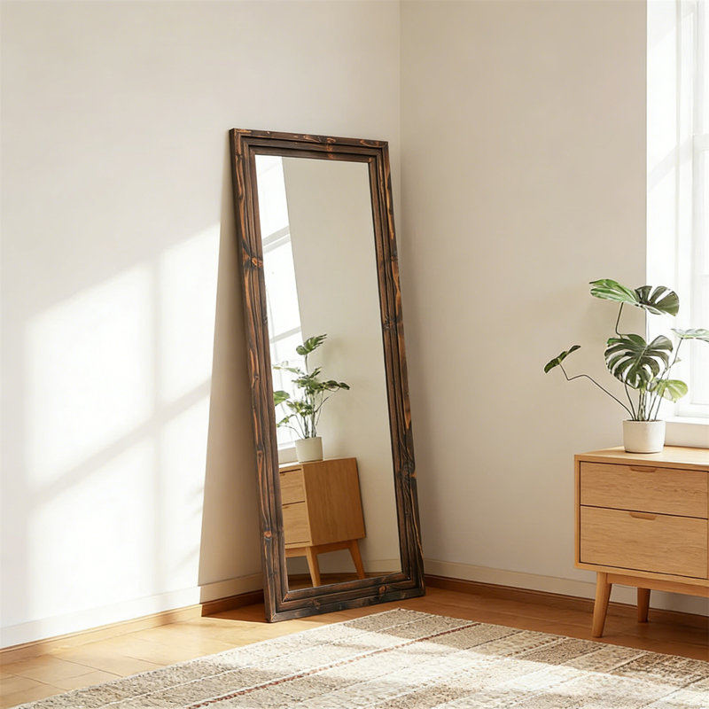 Full-Length Mirror With Stand – Solid Wood Frame Floor Mirror, Freestanding Or Wall-Mounted For Living Room, Bedroom, Or Dressing Area
