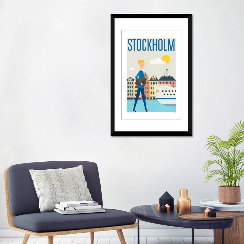 «Stockholm», impression sur toile, H 32 po x l 24 po x P 1 po, Papier d'art encadré noir, Blanc