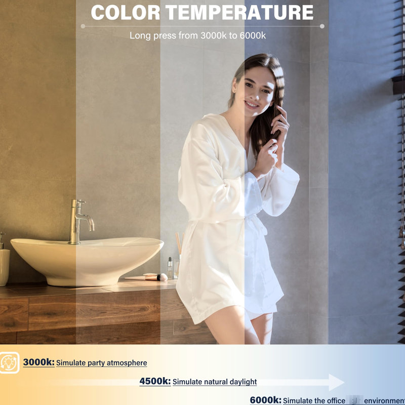 Miroir de meuble-lavabo mural 32x24 avec DEL, intensité variable, 3 couleurs, 24,44 po x 31,77 po