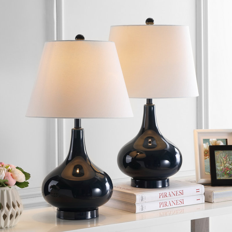 Akeim Glass Table Lamp, Navy