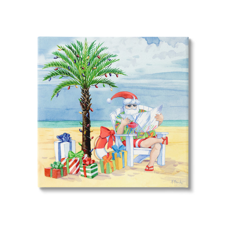 «Santa Claus on Beach» par Paul Brent - reproduction d'art sur toile tendue, H 24 po x l 24 po x P 1,5 po