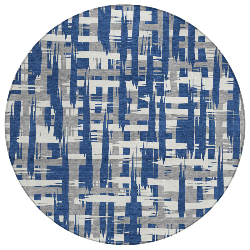 Machine Washable Indoor/Outdoor Chantille Navy Rug, Round 8'