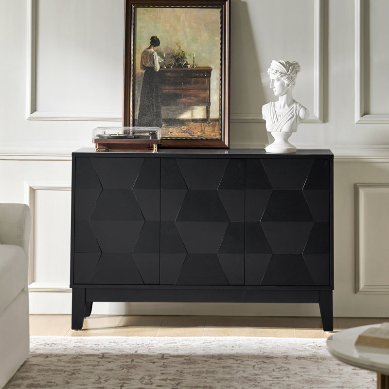 Joyce 114.9cm W Modern 3-door storage Sideboard with Adjustable Shelves, Black