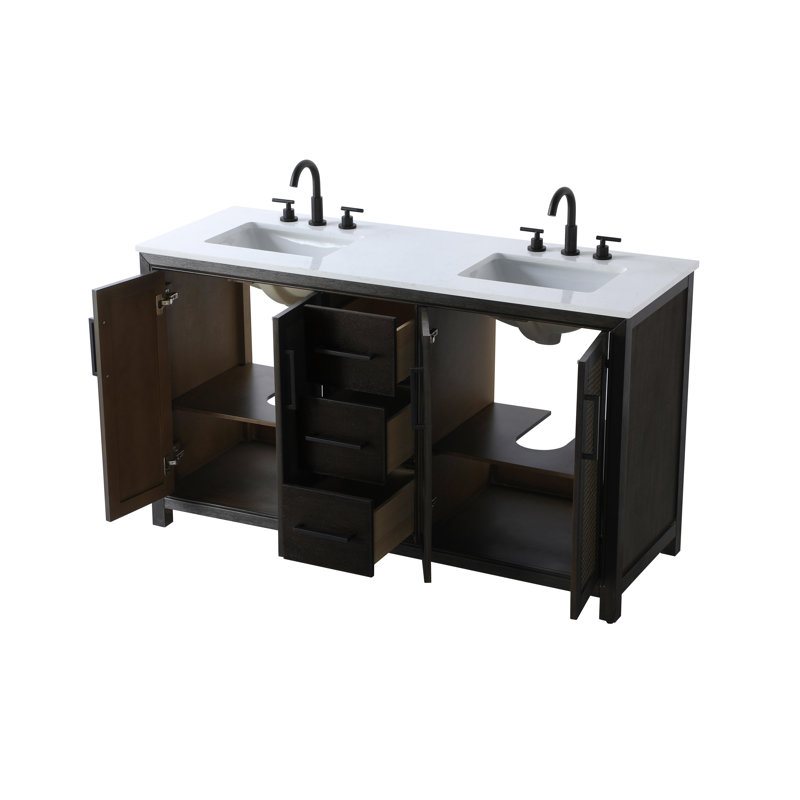 Meuble-lavabo double 60 po, Chêne chocolat