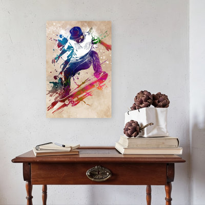 Vibrant Skateboard Action Colorful Energetic Vibrant Urban Wall Art Print 1 Piece Wrapped Canvas Wall Art