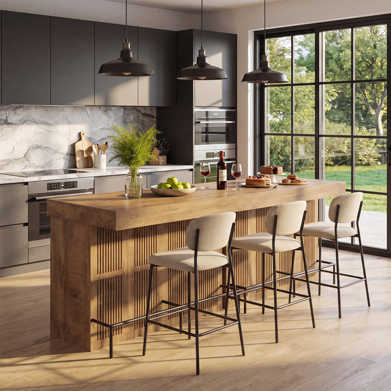 Îlot de cuisine 47 po avec compartiment à poubelle, repose-pieds et tablette de rangement