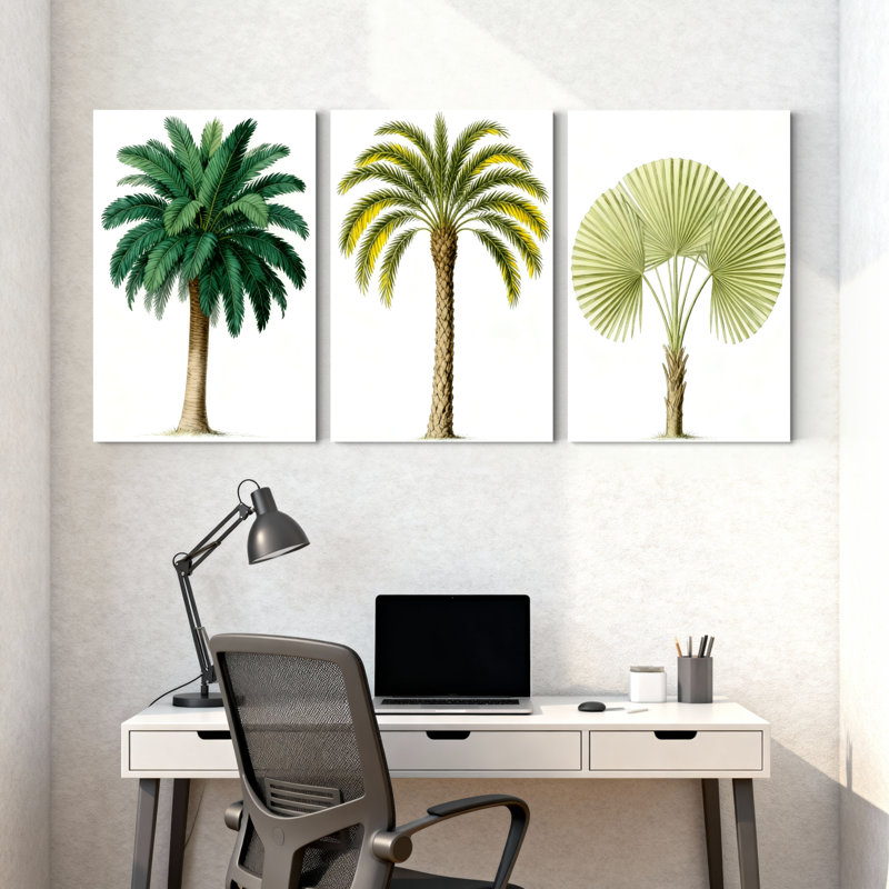 Ensemble de 3 reproductions d'art sur toile, "Palm Trees", H 18 po x l 36 po