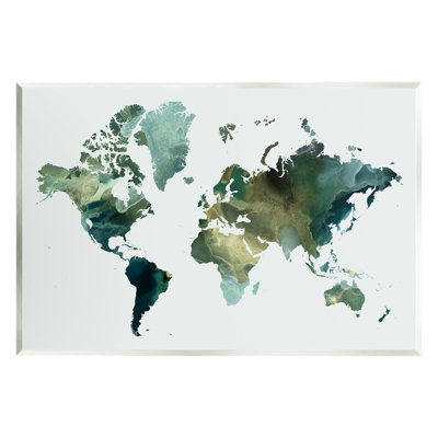 "Green Tone World Map Floater", art mural par Grace Popp