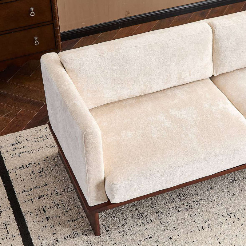 77 po Canapé rembourré carré à 3 places avec accoudoirs et base en bois massif, Beige