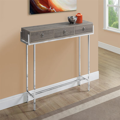 Table d'appoint, console, vestibule, étroit, canapé, tiroir de rangement, salon, chambre à coucher, stratifié brun, métal chromé