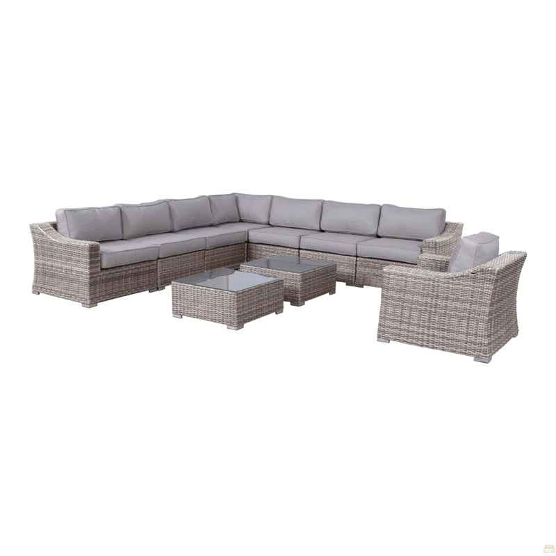 Ensemble de conversation de terrasse en osier pour 7 personnes avec coussins entièrement assemblé