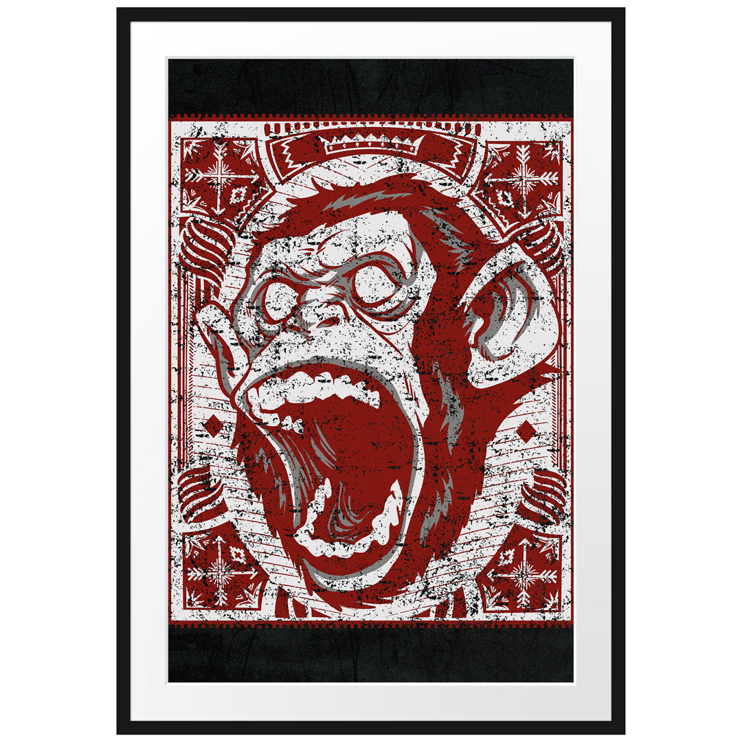 Gerahmtes Poster Screaming Monkey Black Leinwand