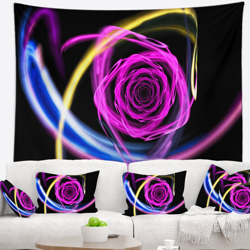Tapisserie florale rose néon mauve, H 68 po x l 80 po