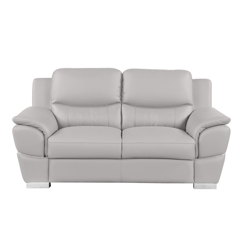 Jalo Genuine Leather Pillow Top Arm Loveseat, Light Gray
