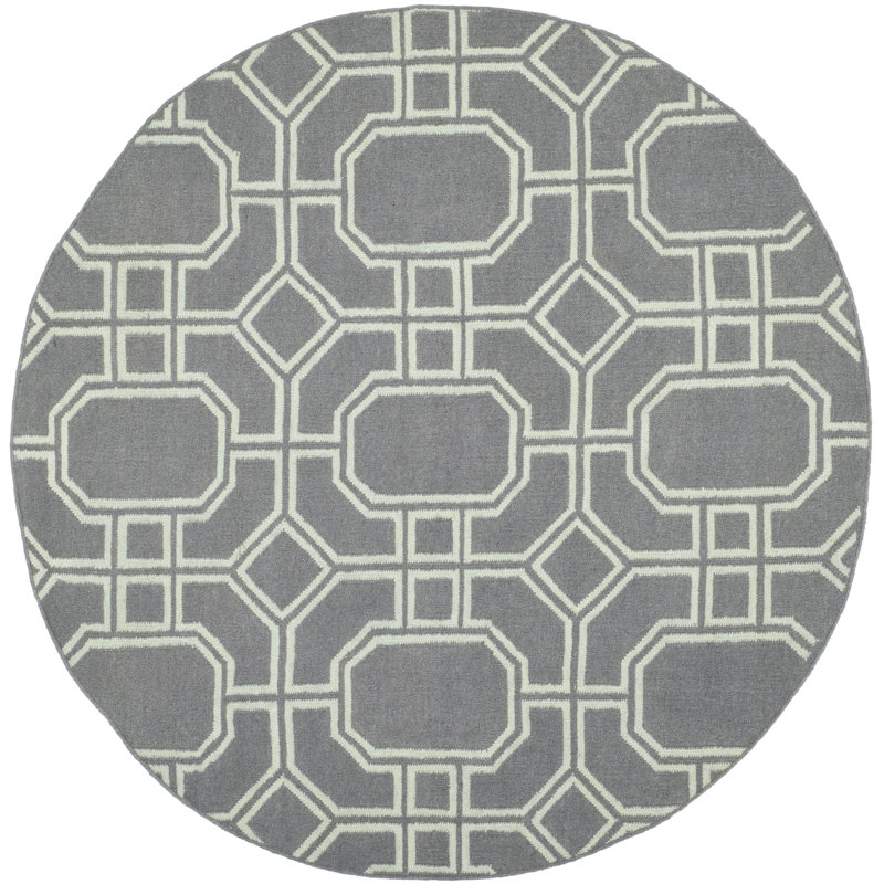 Rodgers Hand Woven Flat Weave Wool Geometric Rug, Round 6'
