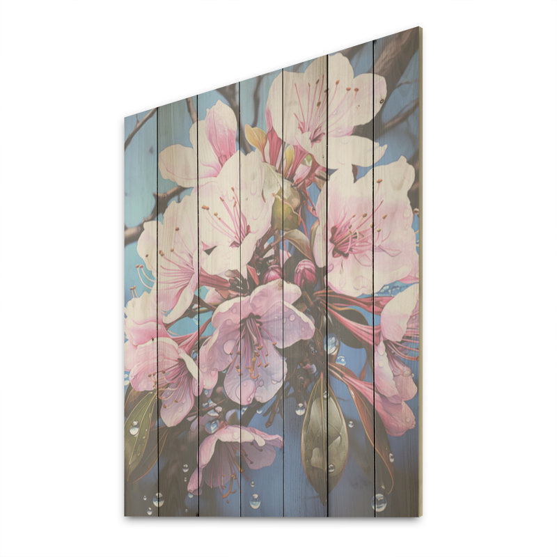 Éclat de fleurs célestes roses - Art sur bois de rhododendron sur bois de pin naturel, H 40 po x l 30 po