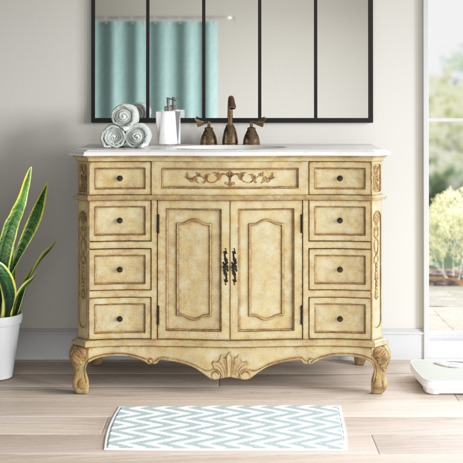 Halethorpe 48 Single Bathroom Vanity Set Laurel Foundry Modern Farmhouse Base Finish: Light Antique Beige, Top Finish: Ivory White