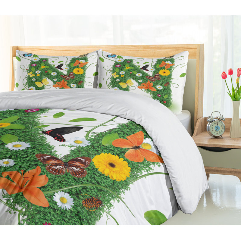 Green Multicolor Floral Queen Duvet Cover Set with Pillow Shams