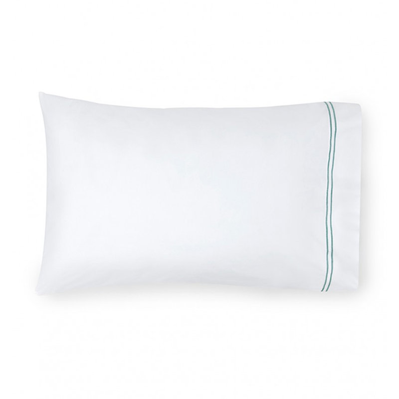 Grande Hotel Percale Pillow Case, White/Aqua, King