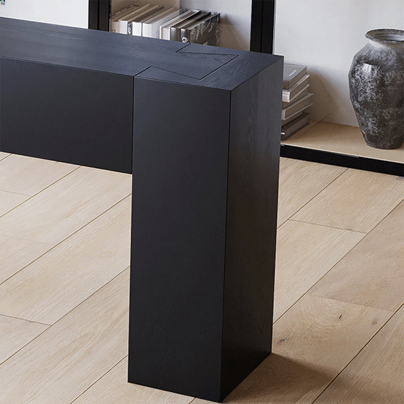 Console rétro en bois massif minimaliste, Noir, H 31,5 po x l 47,24 po x P 13,78 po