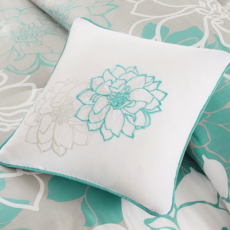 Édredon pour grand lit en coton imprimé, jupe de lit chic, 3 coussins décoratifs avec imprimé floral Allure