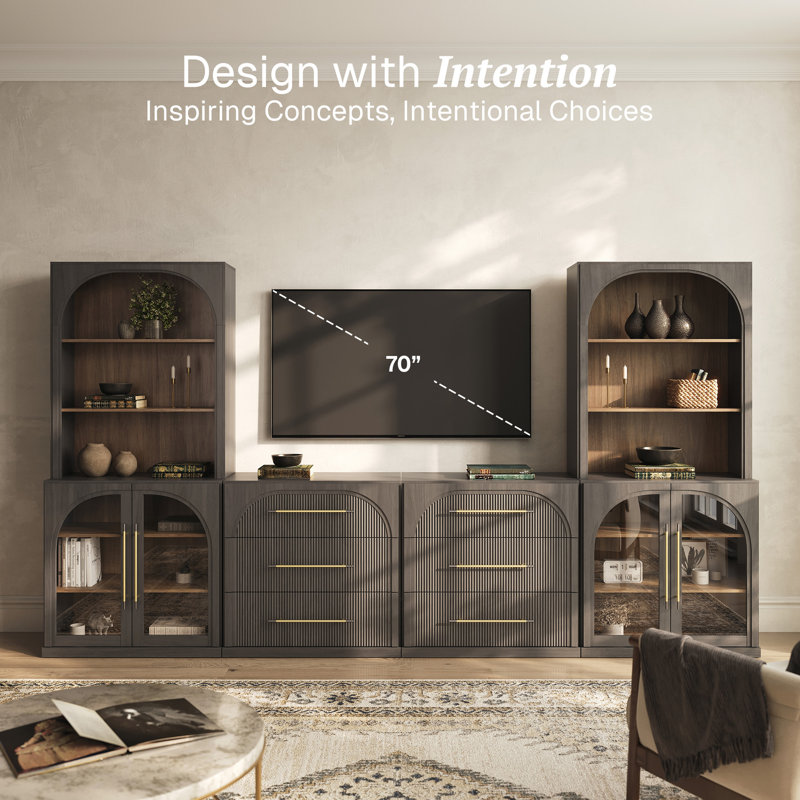 6-Piece Modular TV Stand Set Jagger Series 1C2F, Ebony, Ebony