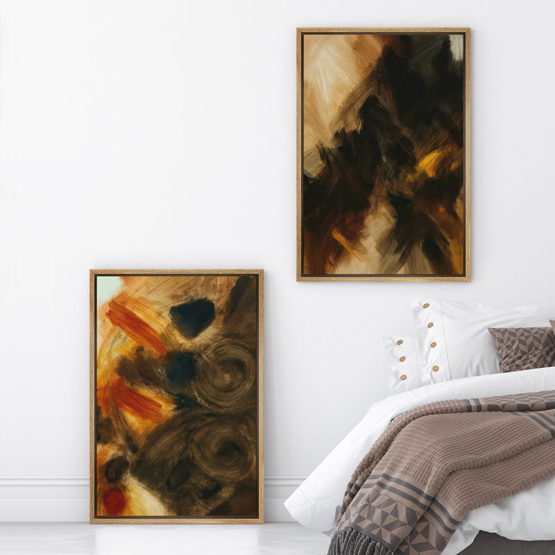 Art mural abstrait, ensemble de 2 reproductions d'art encadrées sur toile, H 36 po x l 48 po, Naturel