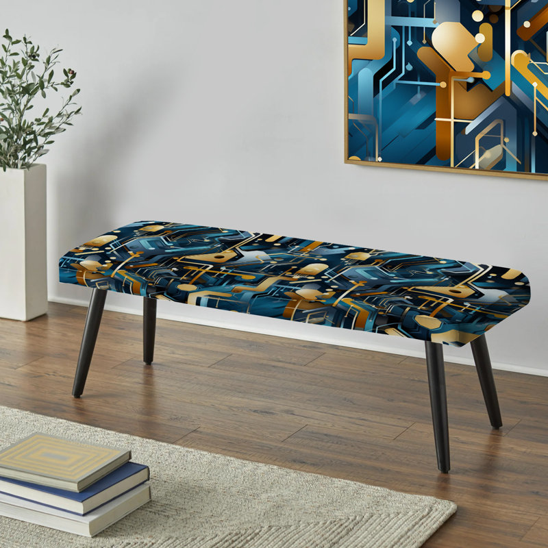 Blue Matrix Geometric Reflections - Geometric Upholstered Black Bench