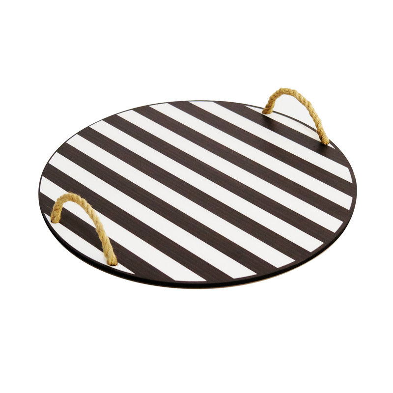 Élégant plateau de service 100% bois avec support tricoté, noir et blanc, 13,6 x 13,6 x 0,2 po | Élégant et fonctionnel pour recevoir | Parfait pour la décoration intérieure et les collations de service | Ne va pas au lave-vaisselle ni au micro-ondes