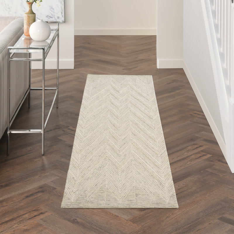 Tapis ivoire / gris moderne Farhaad 2 pi 3 po x 7 pi 6 po, Tapis de couloir 2 pi 3 po x 7 pi 6 po