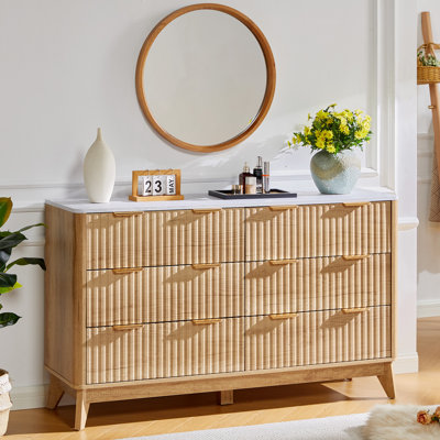 Commode 6 tiroirs Gerius, cannelée, jaune