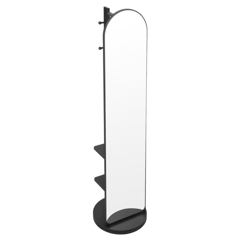 Arch Floor Mirror with Shelves, Black