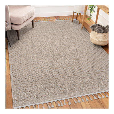 Tapis d'intérieur / extérieur beige / médaillon Collection 5X7