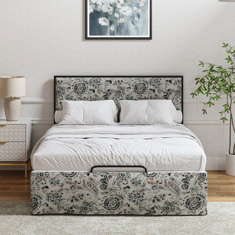 Neilius Upholstered Platform Bed with Washable Slipcover, King, Pattern Traditional