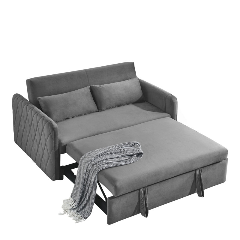 Canapé-lit moderne convertible de 55 pouces avec dossier réglable, fonction de couchage coulissante et poches de rangement à accoudoirs amovibles.
