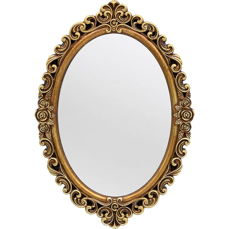 Oval Wall Mirror Mirror Vintage Hanging Mirrors For Bedroom Living-room Dresser Decor (gold;frame Size:15.7 X 11.2 Inch)