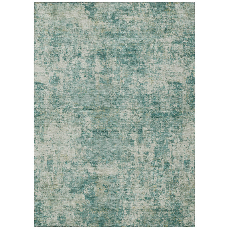 Machine Washable Indoor/Outdoor Xhevrie Teal Rug, Rectangle 3' x 5'