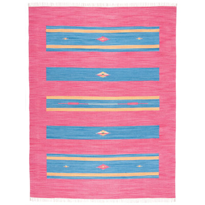 Danely Pink Blue Yellow Flatweave Cotton Rug