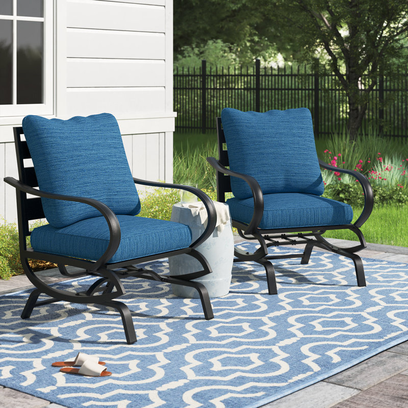 Argirios Metal Patio Rocking Lounge Chair with Cushions (Set of 2), Peacock Blue
