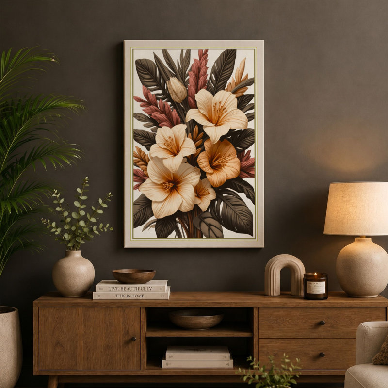 Blossom Study Botanical - Wrapped Canvas, 36x24 - 91.4 x 61.0 cm, Terracotta Border