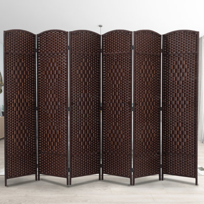 6 Panel Room Divider Freestanding Double Hinged Folding Screen  Wide Room Dividers Woven