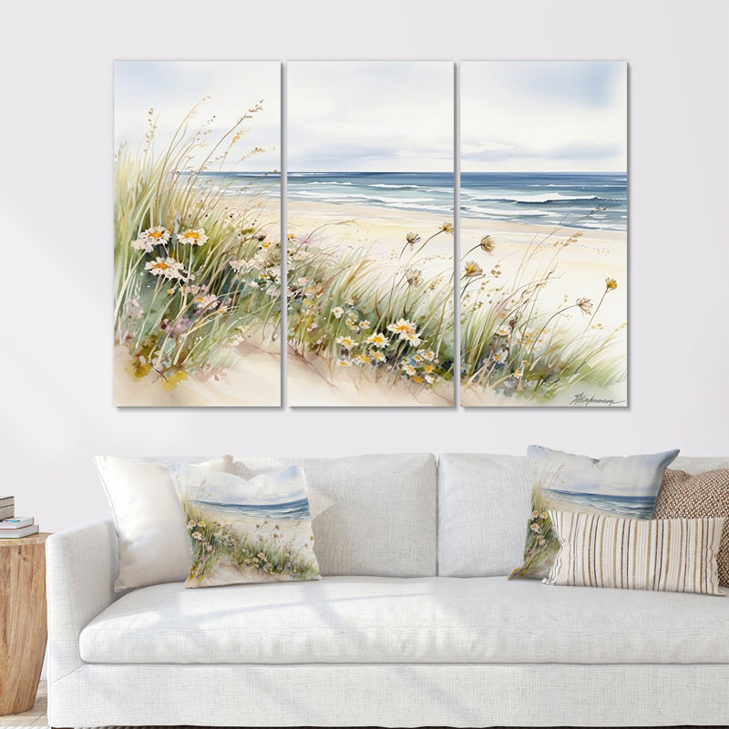 Fleurs sauvages sur la plage - ensemble d'art mural sur toile Wildflowers, H 28 po x l 36 po x P 1 po